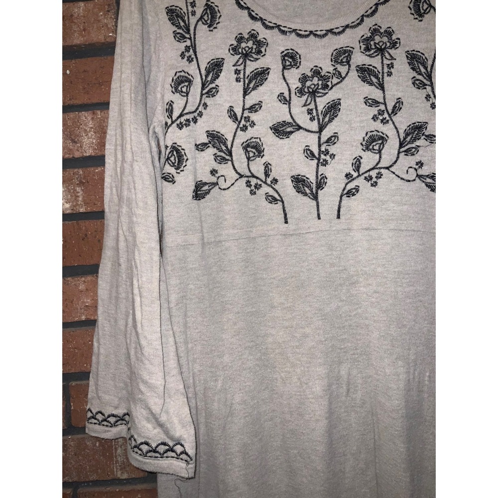 Style & Co Womens‎ Beige Long Sleeve Dress Black Floral Embroidery Size 0X - Picture 2 of 4